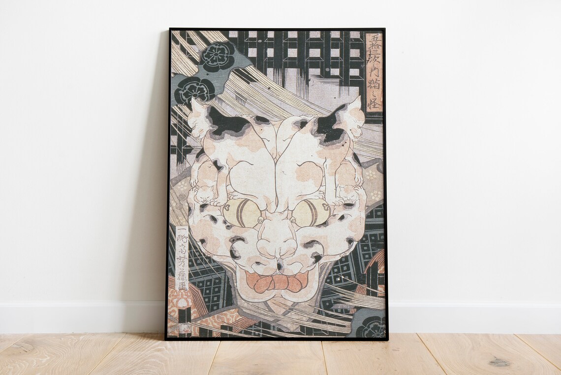 Japanese Woodblock Cats Optical Illusion Big Cat Face Art Poster - Image 3