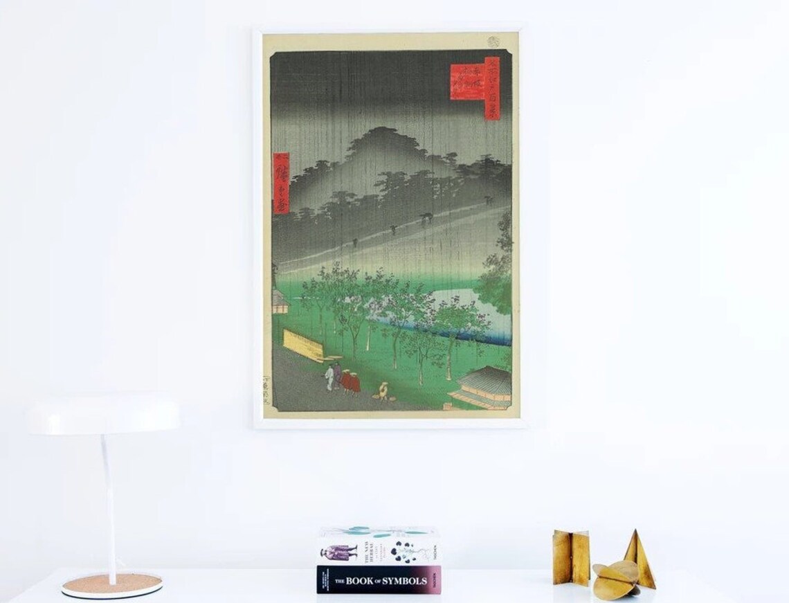 Hiroshige Night Rain Oyama Japanese Woodblock Ukiyo e Art Poster - Image 3