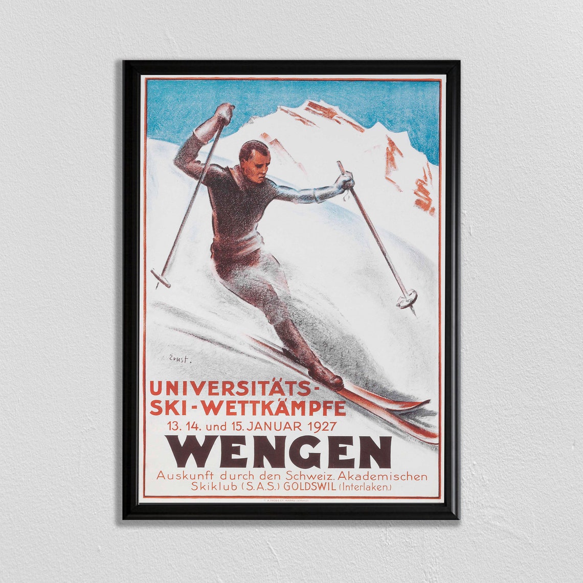 Swiss Travel Art Switzerland Ski Poster Sports Retro Decor Wengen Suisse Europe European Travel Zermatt Skiing Poster
