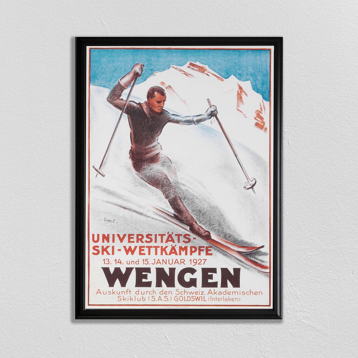 Wengen 1927 University Ski Championships Vintage Swiss Poster