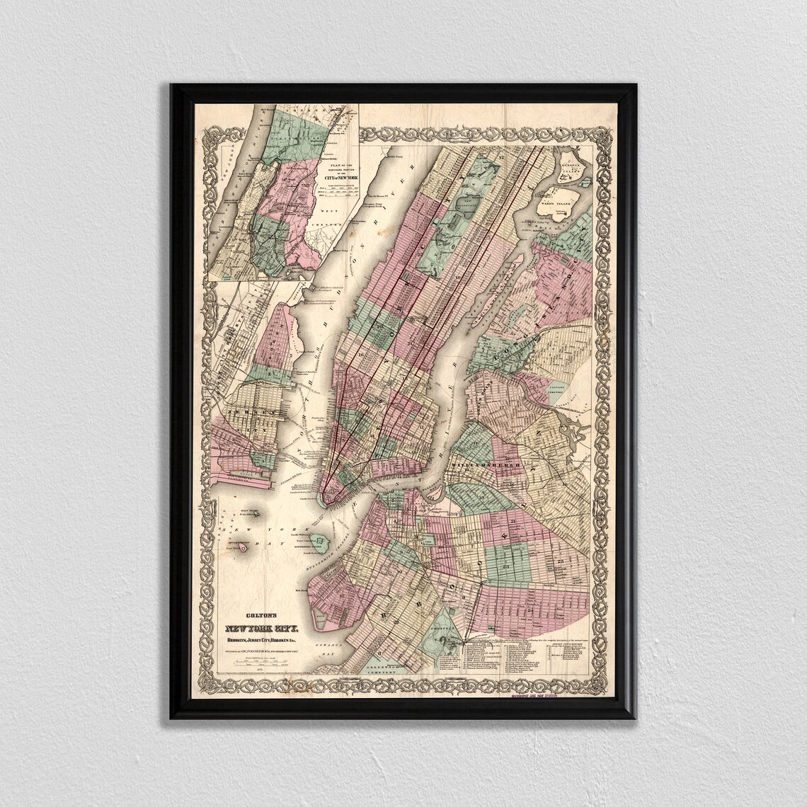 Antique New York Map, Vintage Central Park Map