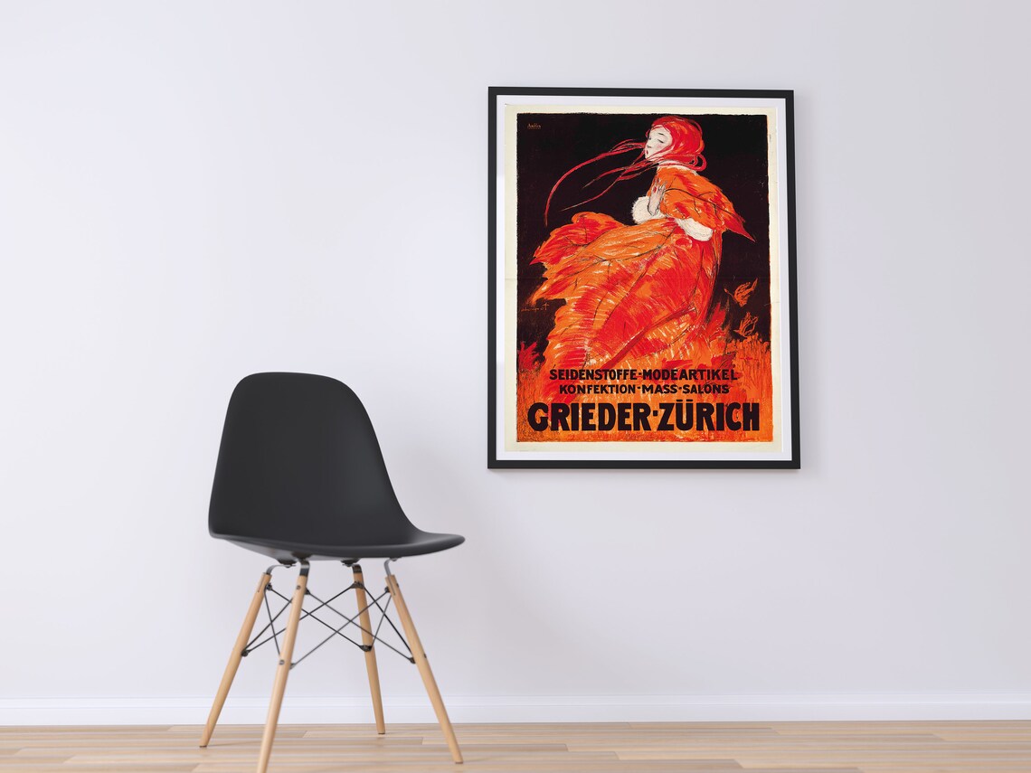 Grieder Zurich Art Deco Fashion Silk Lady Vintage Swiss Poster - Image 2