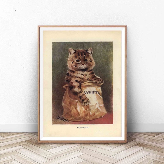Louis Wain Cat Portrait Art Print, Sweet Treats
