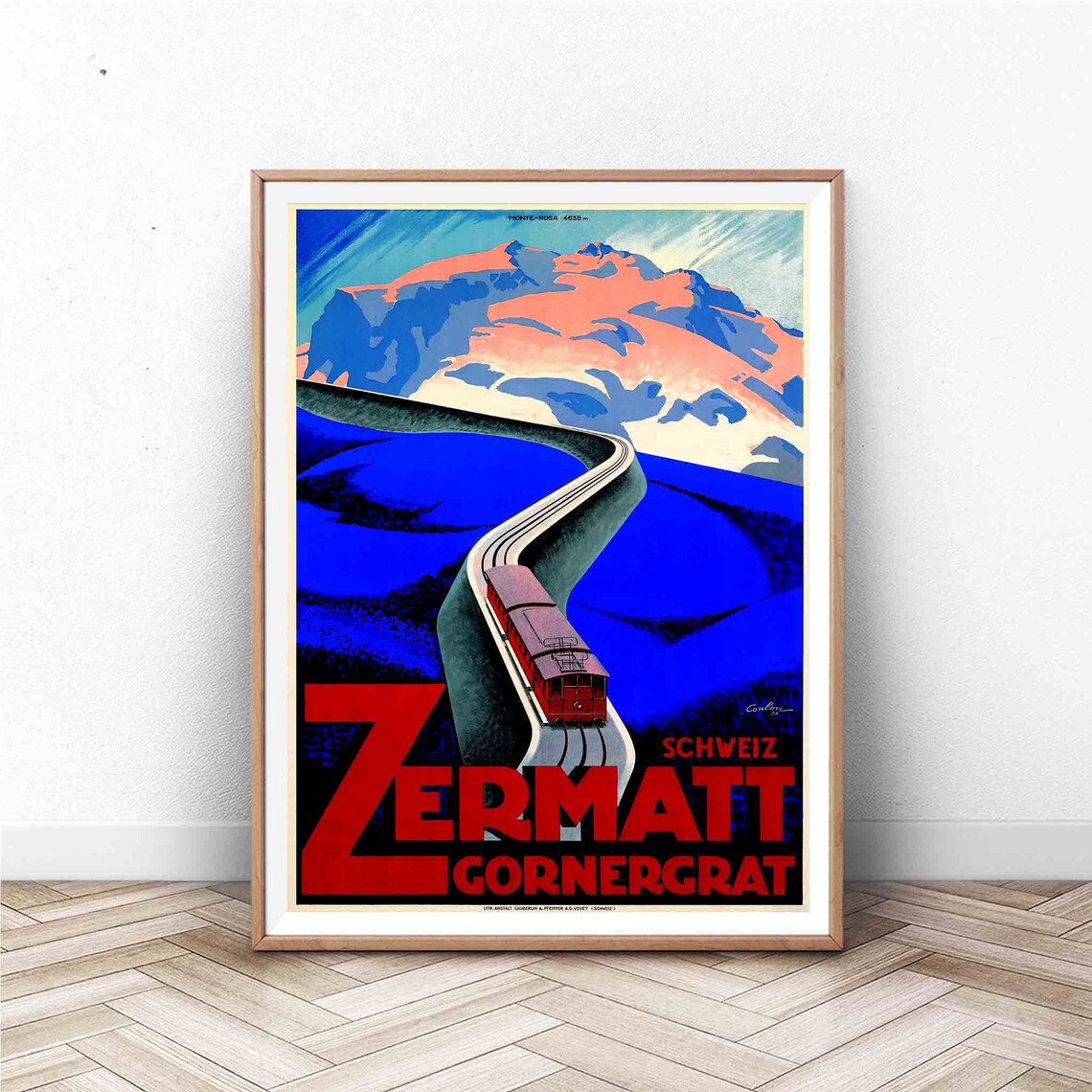 Zermatt Gornergrat Schweiz Monte Rosa Railway Vintage Travel Poster