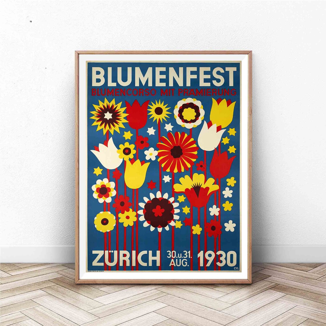 Blumenfest Zurich 1930 Flower Festival Vintage Swiss Floral Poster