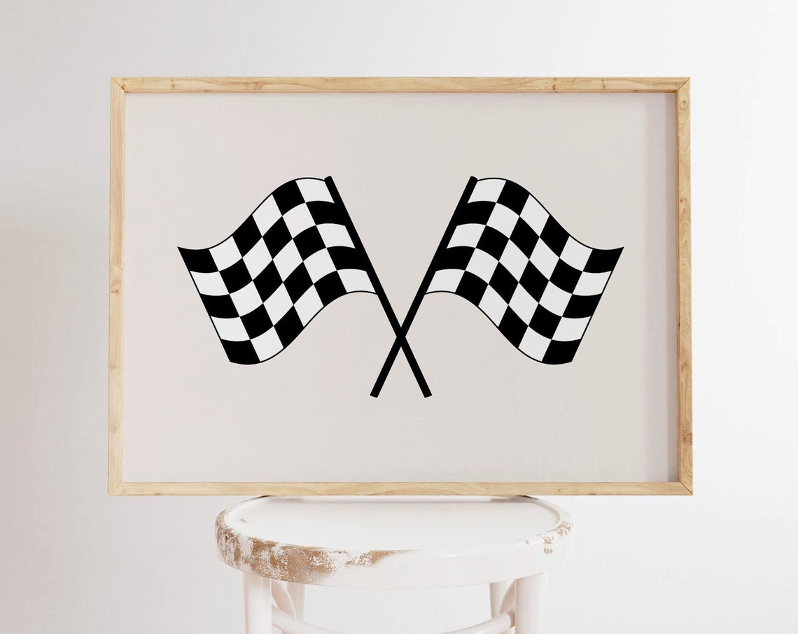 Checkered Racing Flags Minimalist Race Flag Boys Room Wall Art