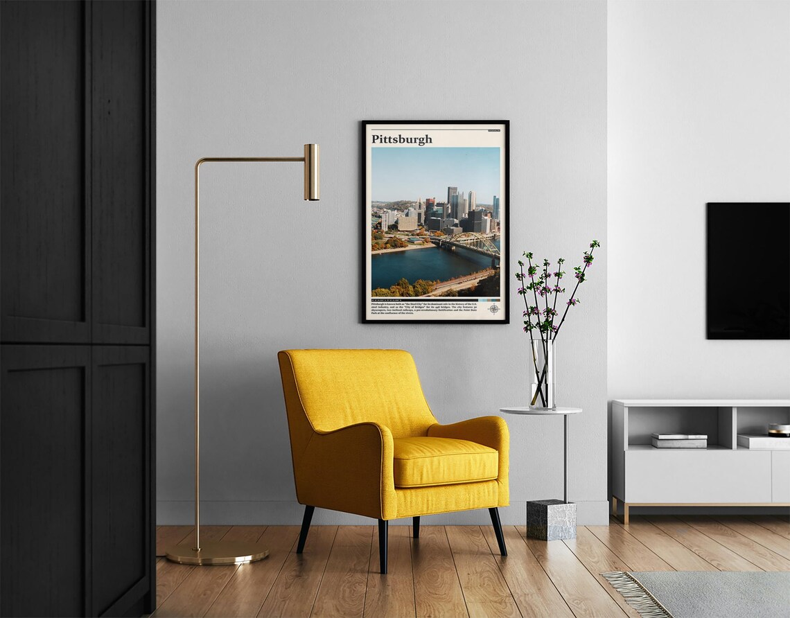 Pittsburgh Downtown Aerial Bridges River City Steel City View Poster - Image 2