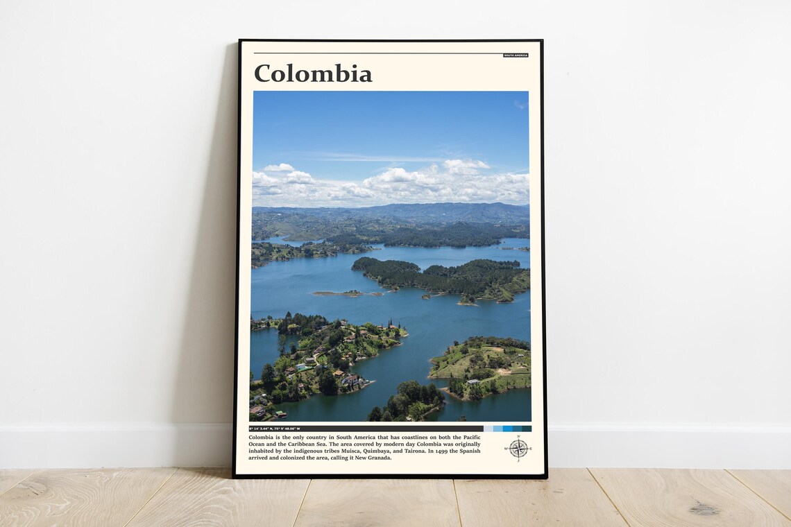 Colombia Blue Lake With Green Islands Aerial Nature Travel Poster