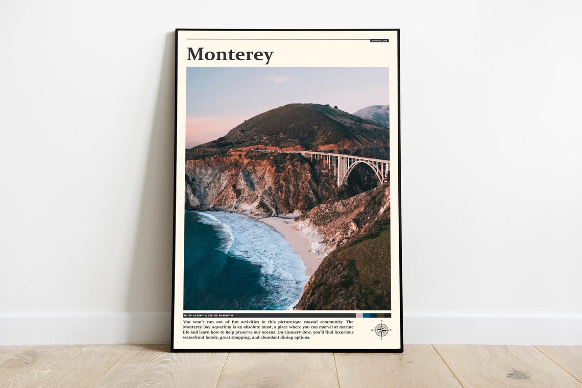 Monterey Bixby Bridge Coastal Cliffs Sunset California Travel Poster