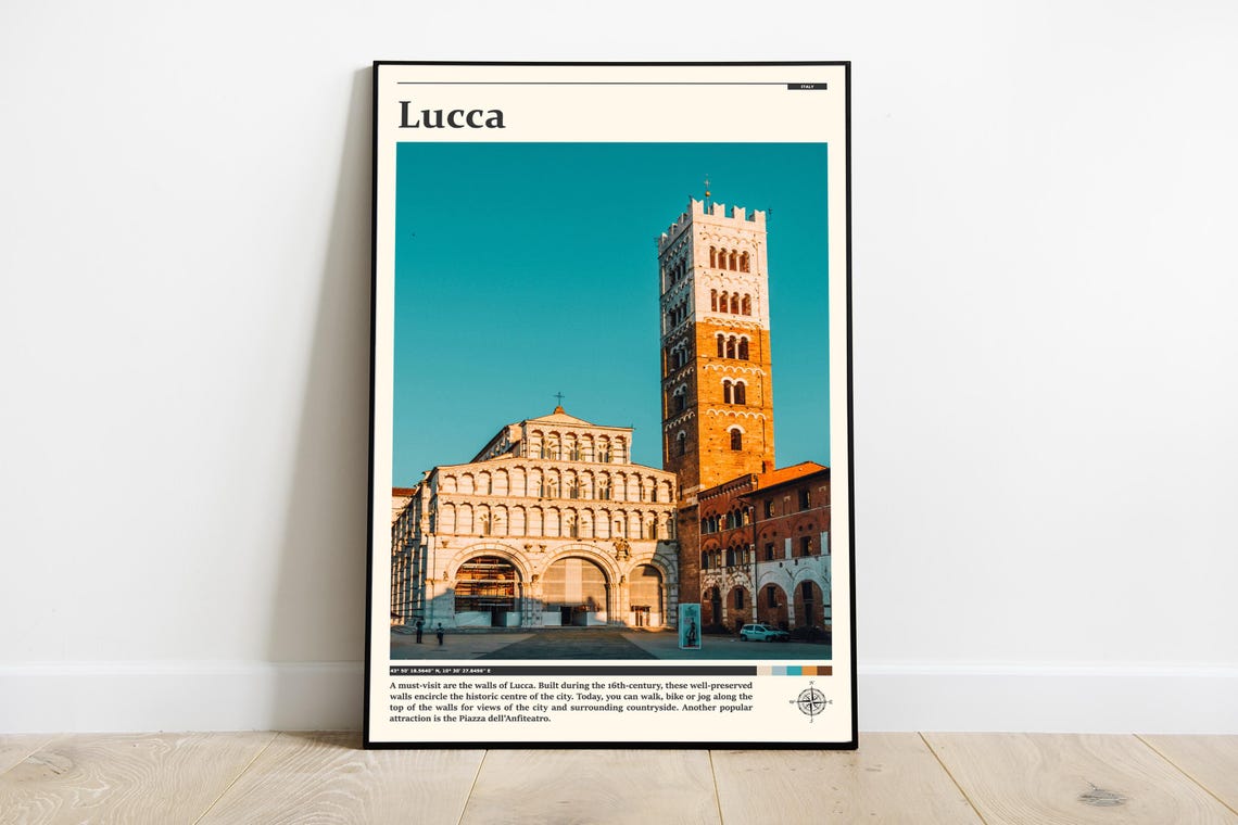 Lucca Italy Cathedral Bell Tower Historic Piazza Photography Poster