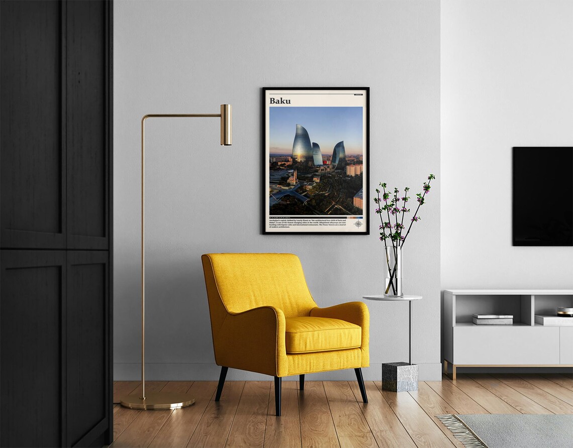 Baku Azerbaijan Flame Towers Modern Skyline Sunset Photography Poster - Image 2