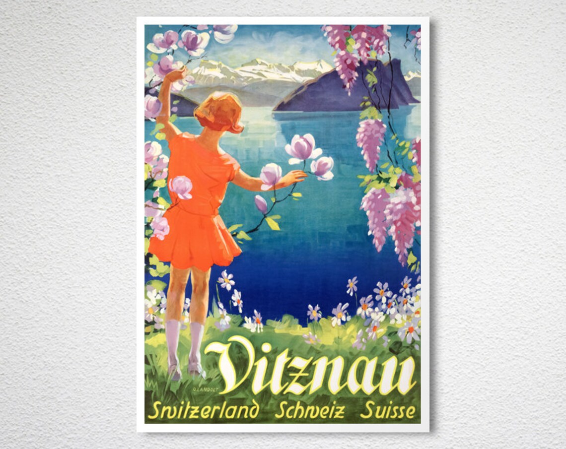Vitznau Switzerland Lake Lucerne Magnolia Girl Vintage Travel Poster - Image 2