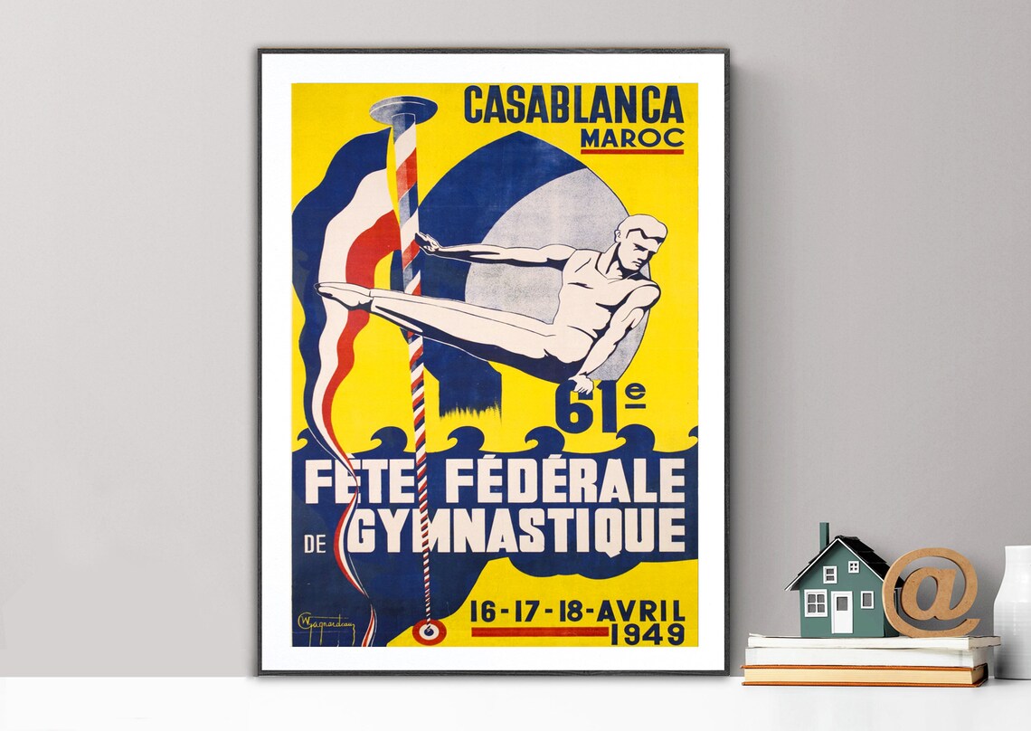61e Fete Federale de Gymnastique Casablanca 1949 Vintage Poster