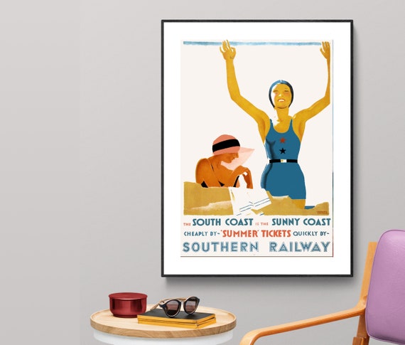 The South Coast Is The Sunny Coast England Vintage Travel Poster Poster Paper Or Print Gift Idea