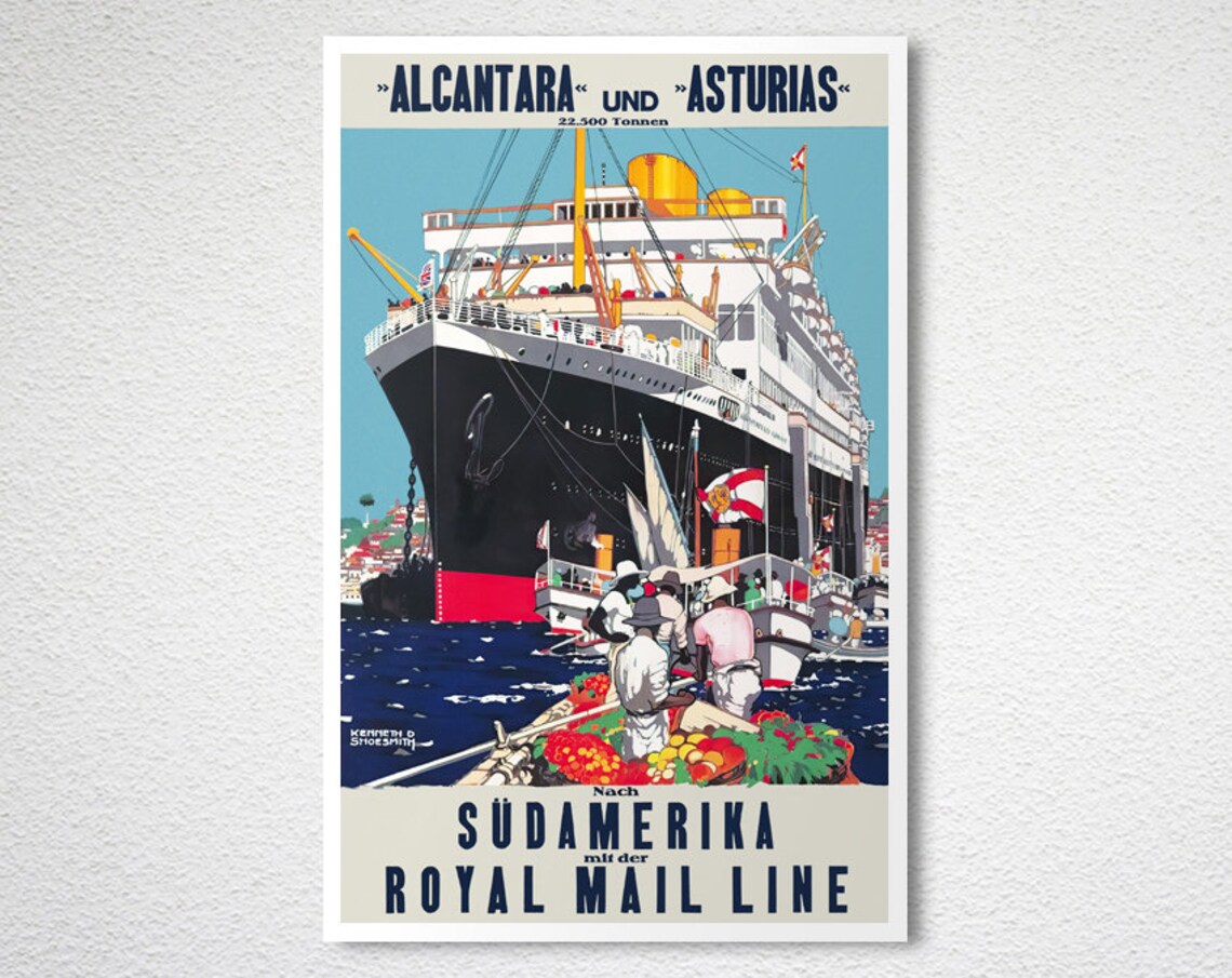 Alcantara Asturias Royal Mail Line South America Vintage Poster - Image 2