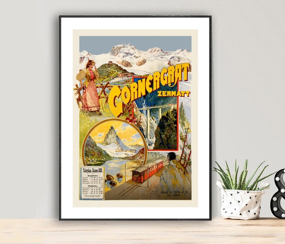 Gornergrat Zermatt Schweiz Vintage Travel Poster Poster Paper Or Print Gift Idea