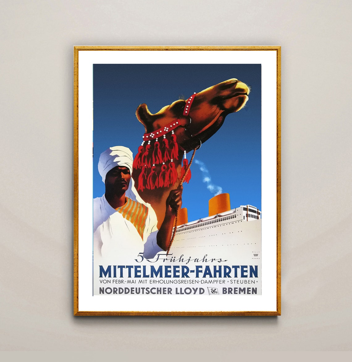 Norddeutscher Lloyd Steuben Mediterranean Cruises Vintage Poster - Image 2