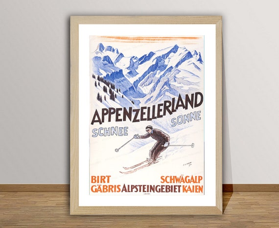 Appenzellerland Schnee Sonne Schweiz Vintage Travel Poster Retro Ski Poster Gift Idea Wall Decor
