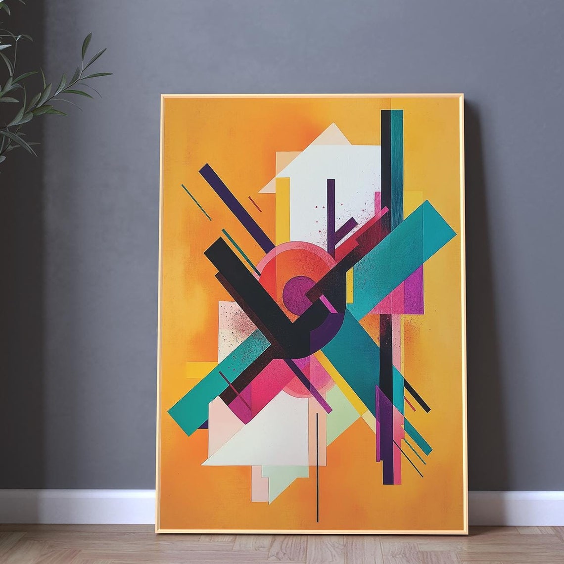 Bold Orange Geometric Abstract Dynamic Teal Pink Diagonal Lines Poster