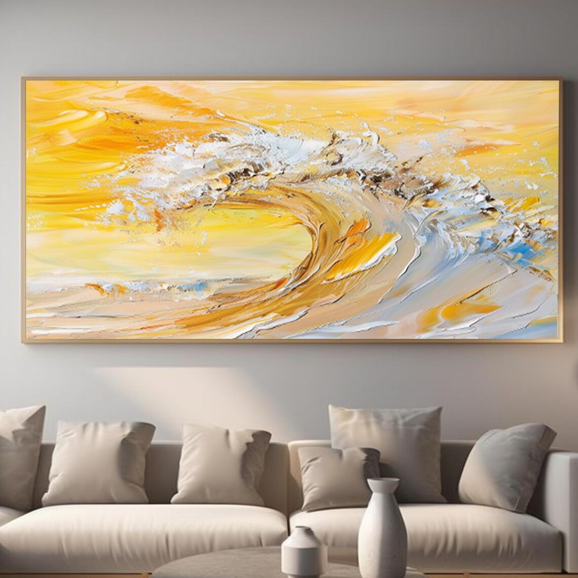 Golden Yellow Ocean Wave White Foam Sunset Panoramic Seascape Poster - Image 4