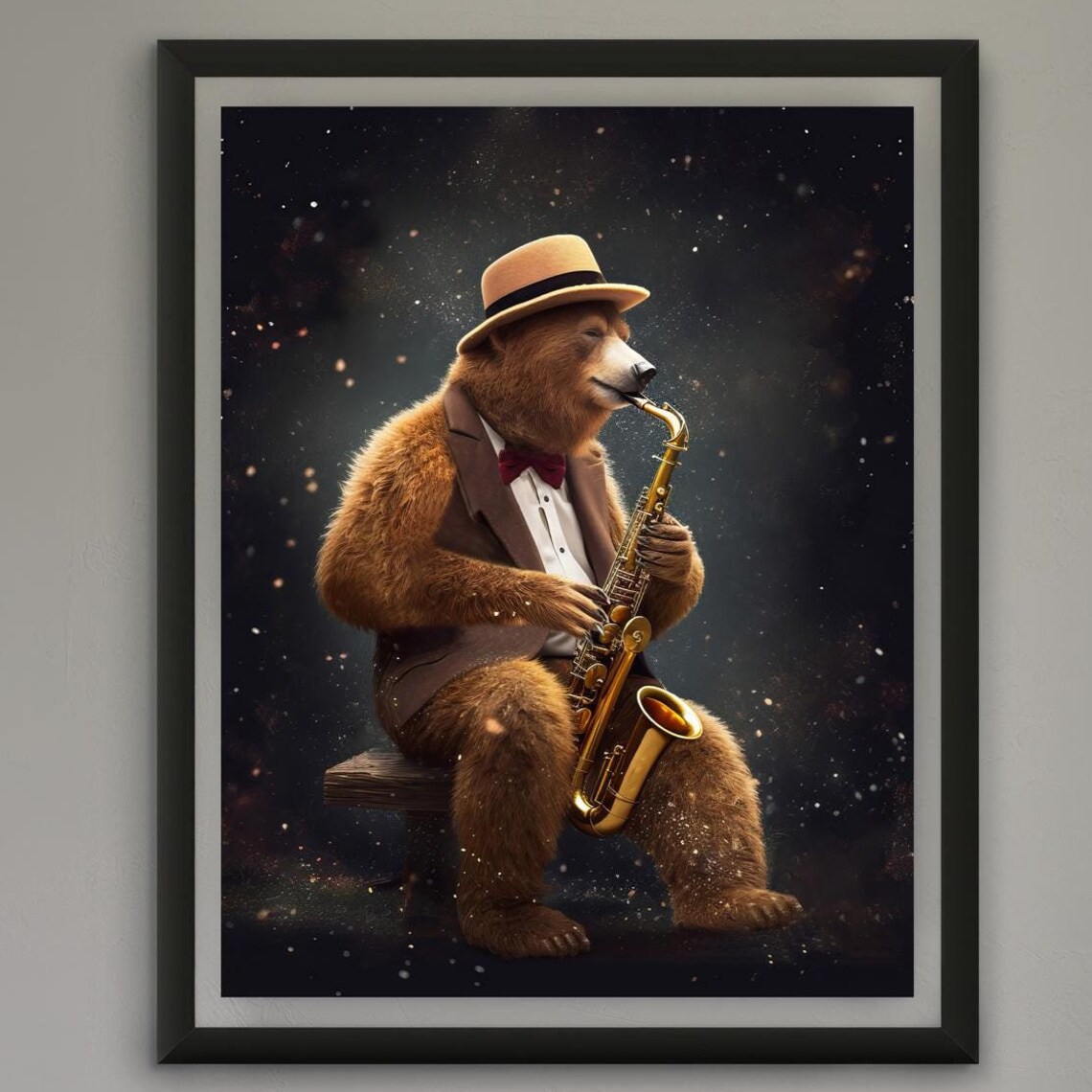 Bear Playing Saxophone, Jazz Music Art Print