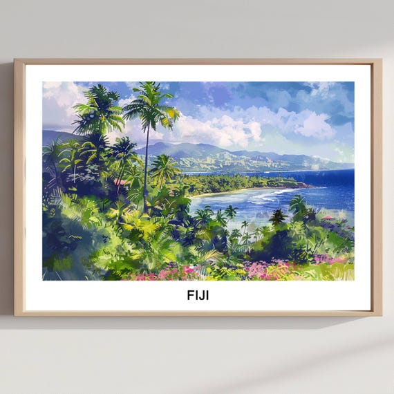Fiji Watercolor Print Tropical Island Travel Poster