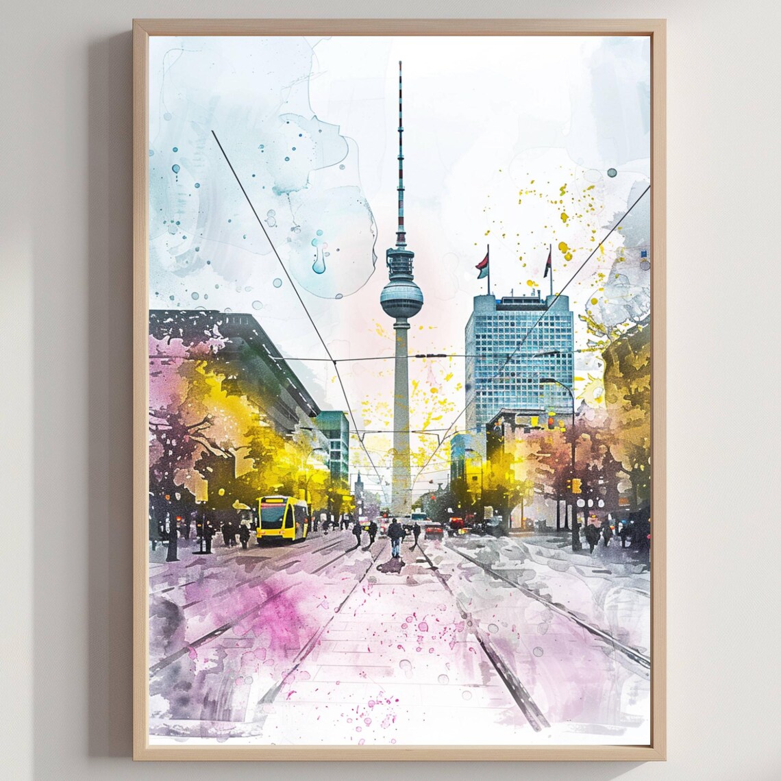 Alexanderplatz Berlin Watercolor Poster TV Tower Tram Street Scene