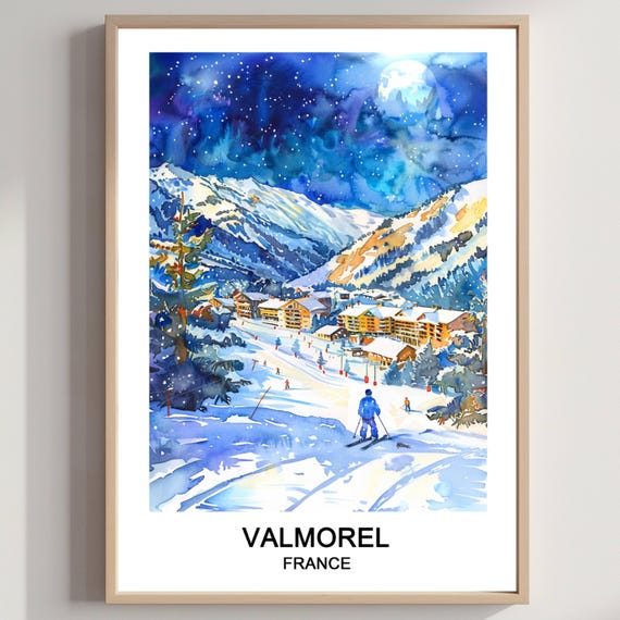 Valmorel Ski Resort Watercolor Art Print French Alps Travel Poster