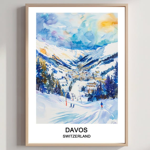 Davos Ski Resort Print Switzerland Travel Poster Swiss Wall Art