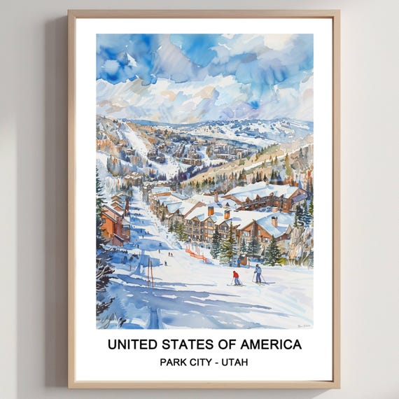 Park City Ski Resort Watercolor Art Print Utah Travel Poster