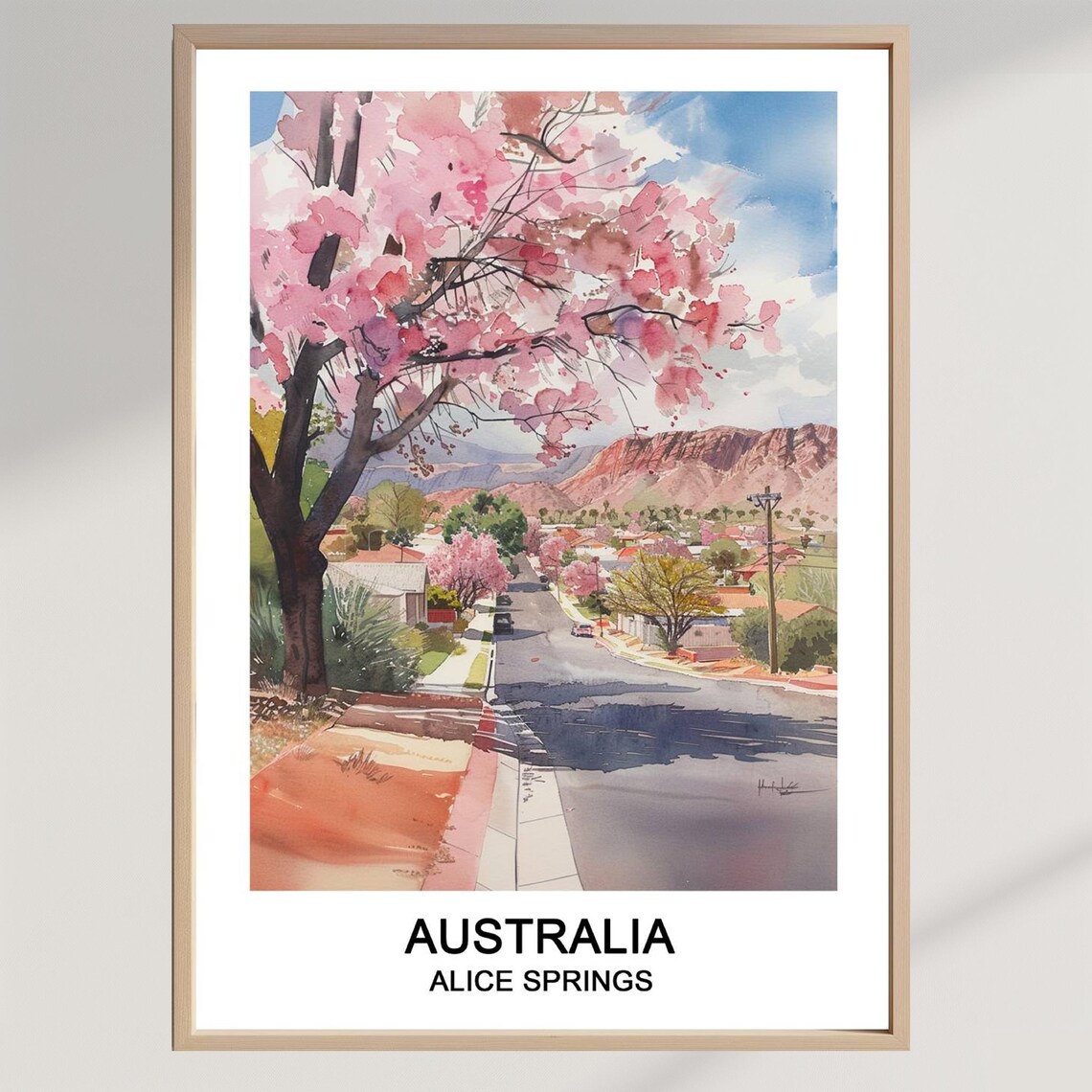 Alice Springs Australia Blossom Street Watercolor Travel Poster