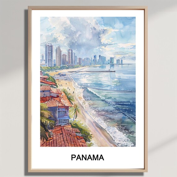 Panama Watercolor Print Coastal Cityscape Art