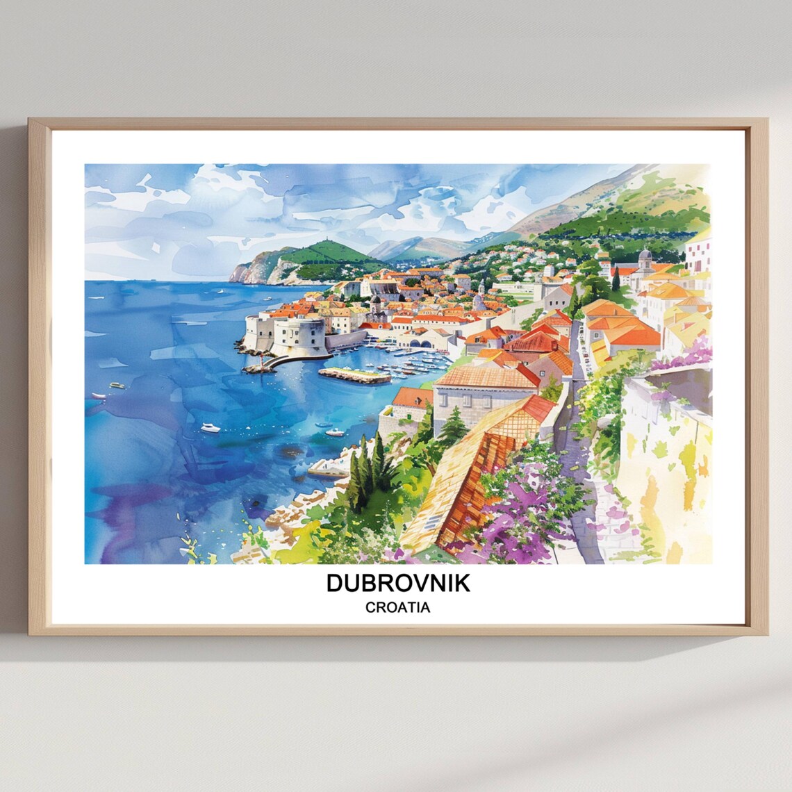Dubrovnik Croatia Old Town Harbor Watercolor Europe Travel Poster