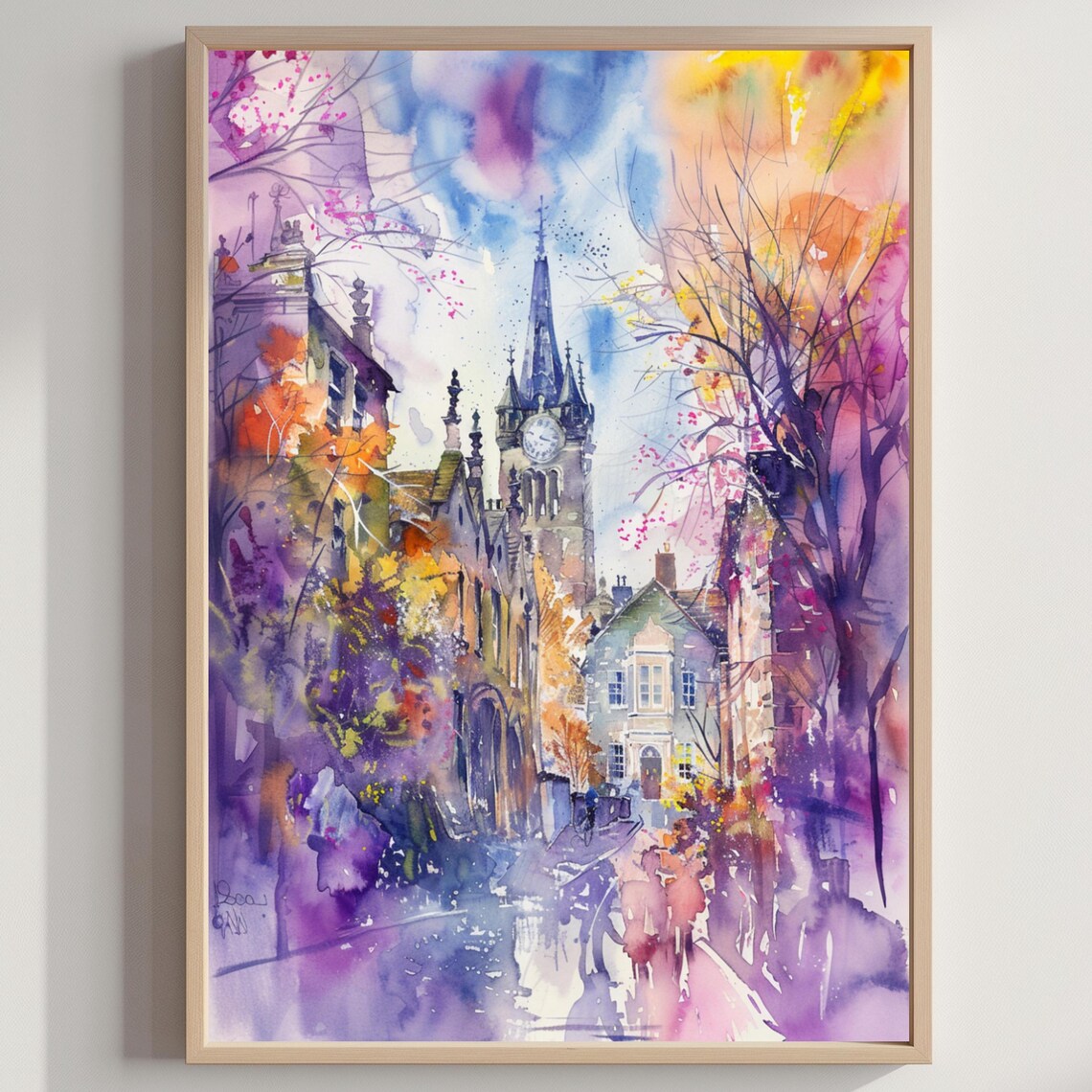 Dunfermline Scotland Clock Tower Vivid Purple Watercolor Poster