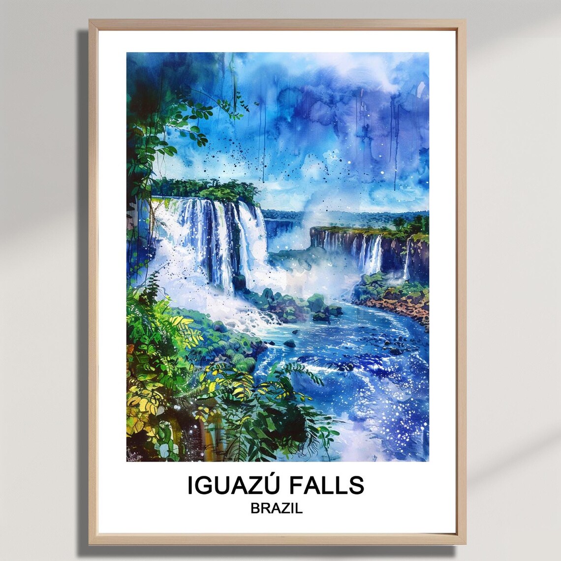Iguaz Falls Watercolor Print Brazil Travel Poster Art