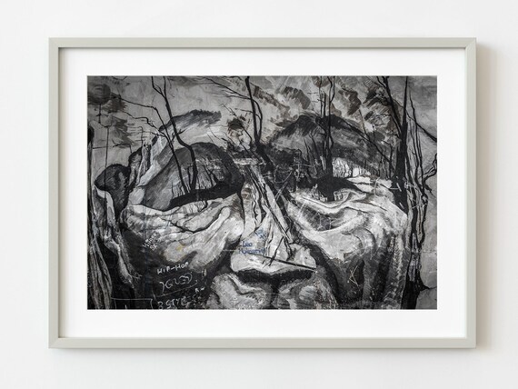Hidden Face in Trees Monochrome Street Mural Optical Art Print