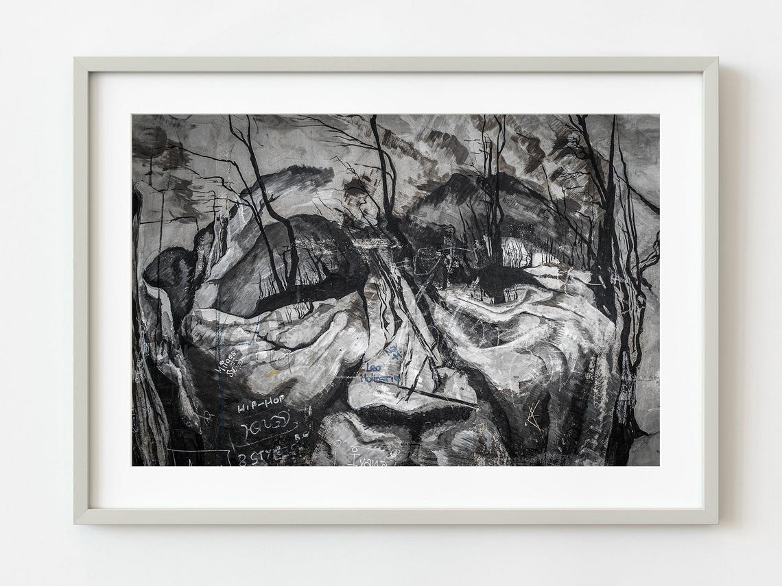 Hidden Face in Trees Monochrome Street Mural Optical Art Print