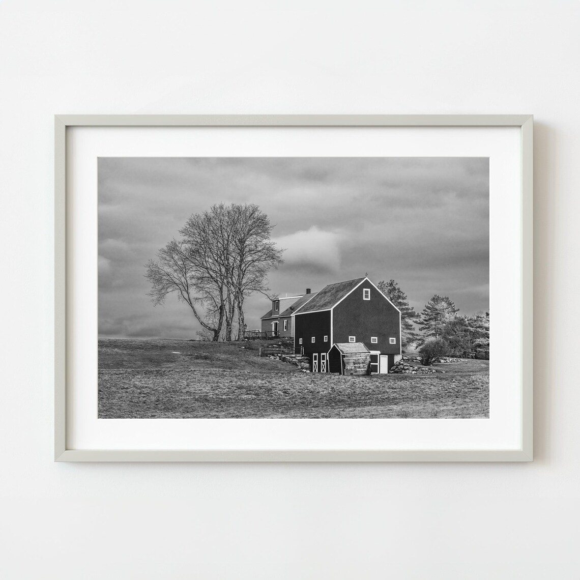 Rural Farmhouse And Barn Black And White Countryside Photo Poster