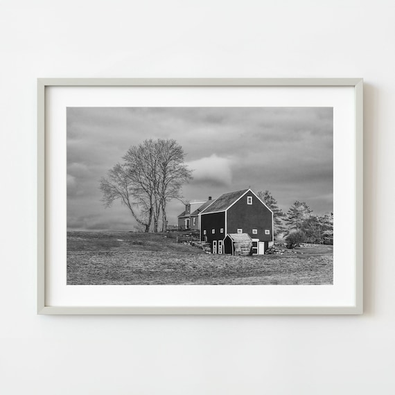 Rural Farmhouse And Barn Black And White Countryside Photo Poster