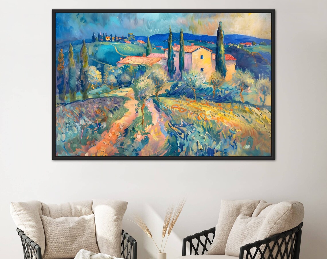Tuscany Countryside Farmhouse Cypress Hills Impressionist Italy Poster