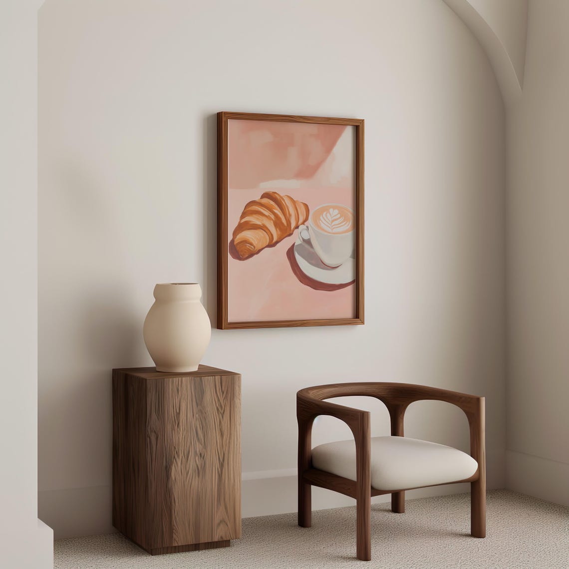 Buttery Croissant And Latte Art Coffee On A Soft Pink Cafe Wall Poster - Image 5