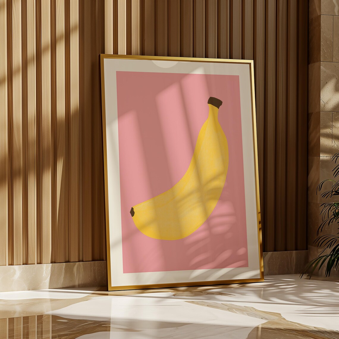 Minimalist Yellow Banana on a Soft Pink Background Modern Art Print - Image 2