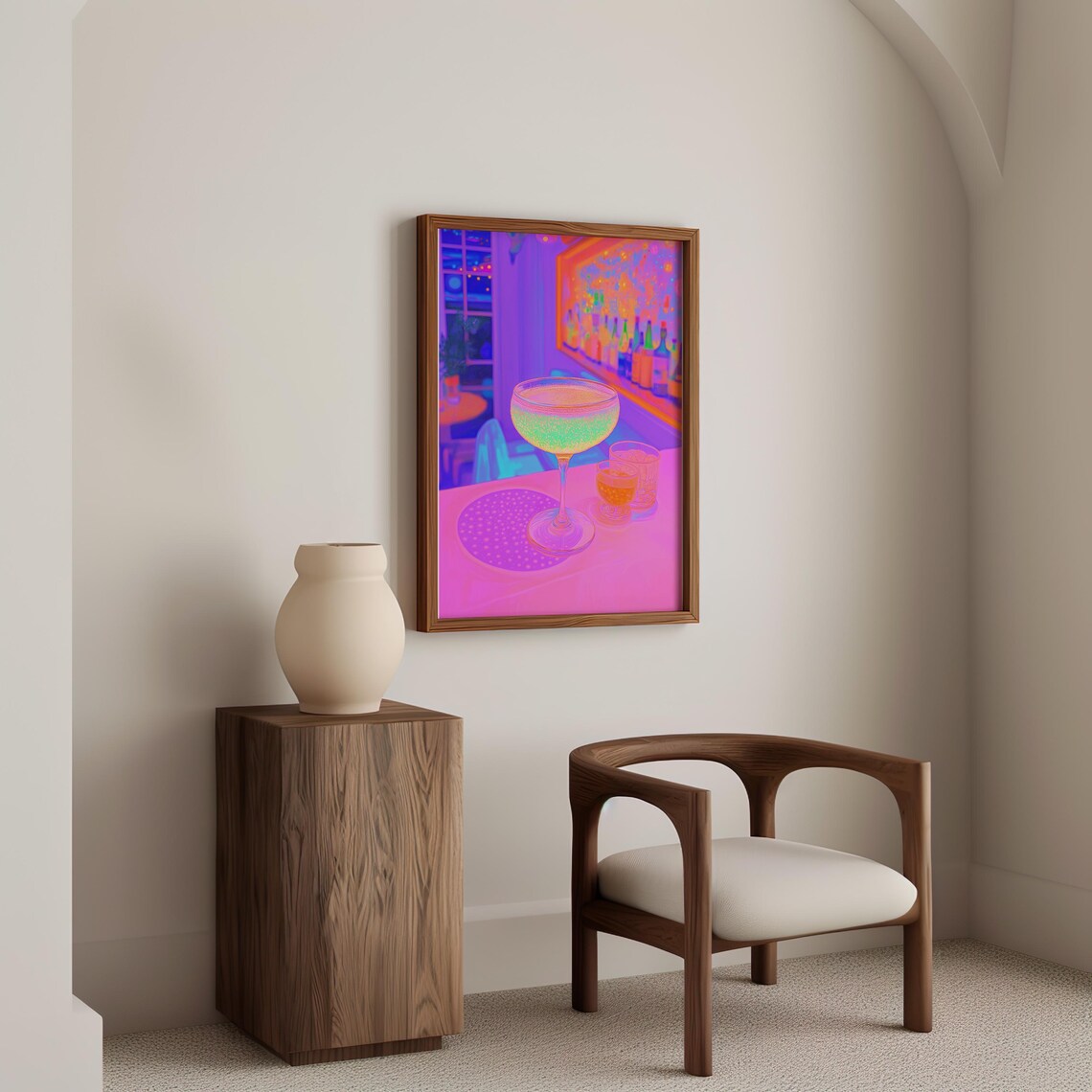 Glowing Champagne Coupe Glass in a Vibrant Pink Neon Bar Wall Art - Image 4
