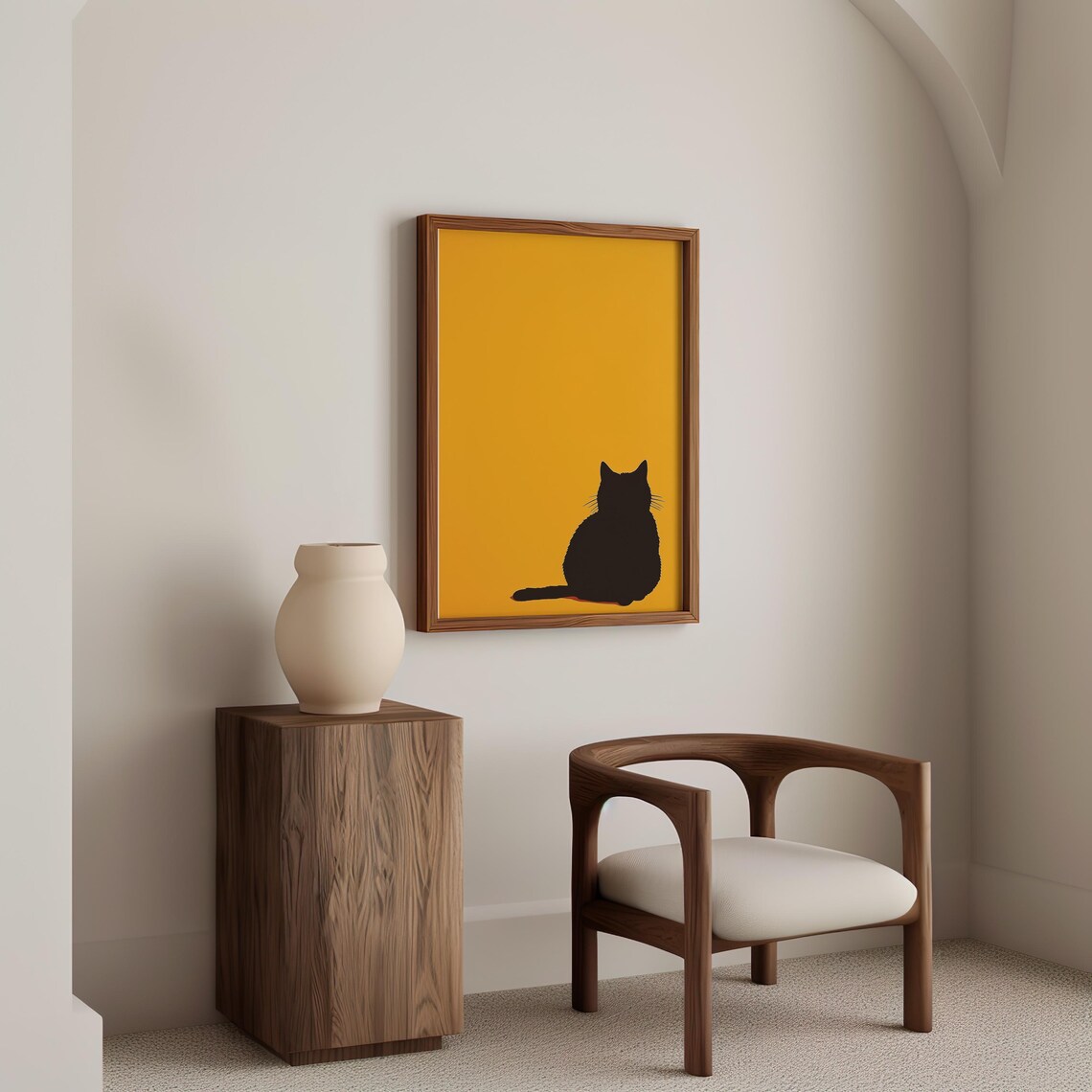 Black Cat Silhouette Sitting Alone On A Bold Yellow Background Poster - Image 5