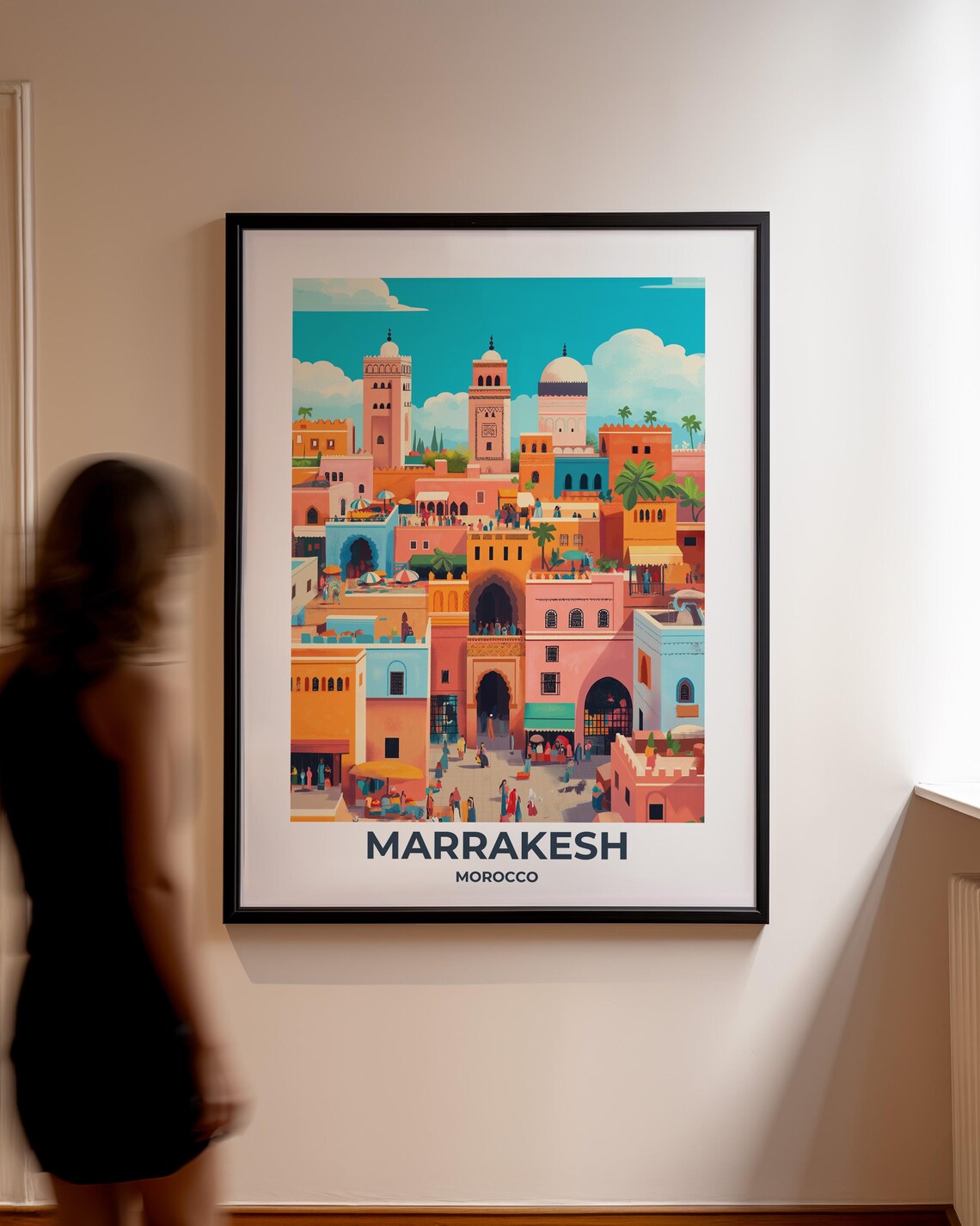 Marrakesh Medina with Minarets in Warm Sunset Colors Travel Poster - Image 3