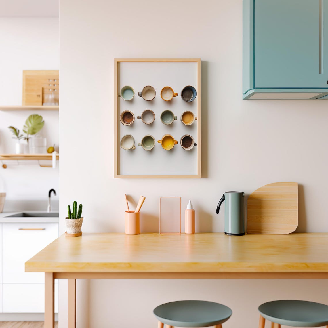 Twelve Empty Ceramic Coffee Mugs Arranged In A Grid On White Poster - Image 3