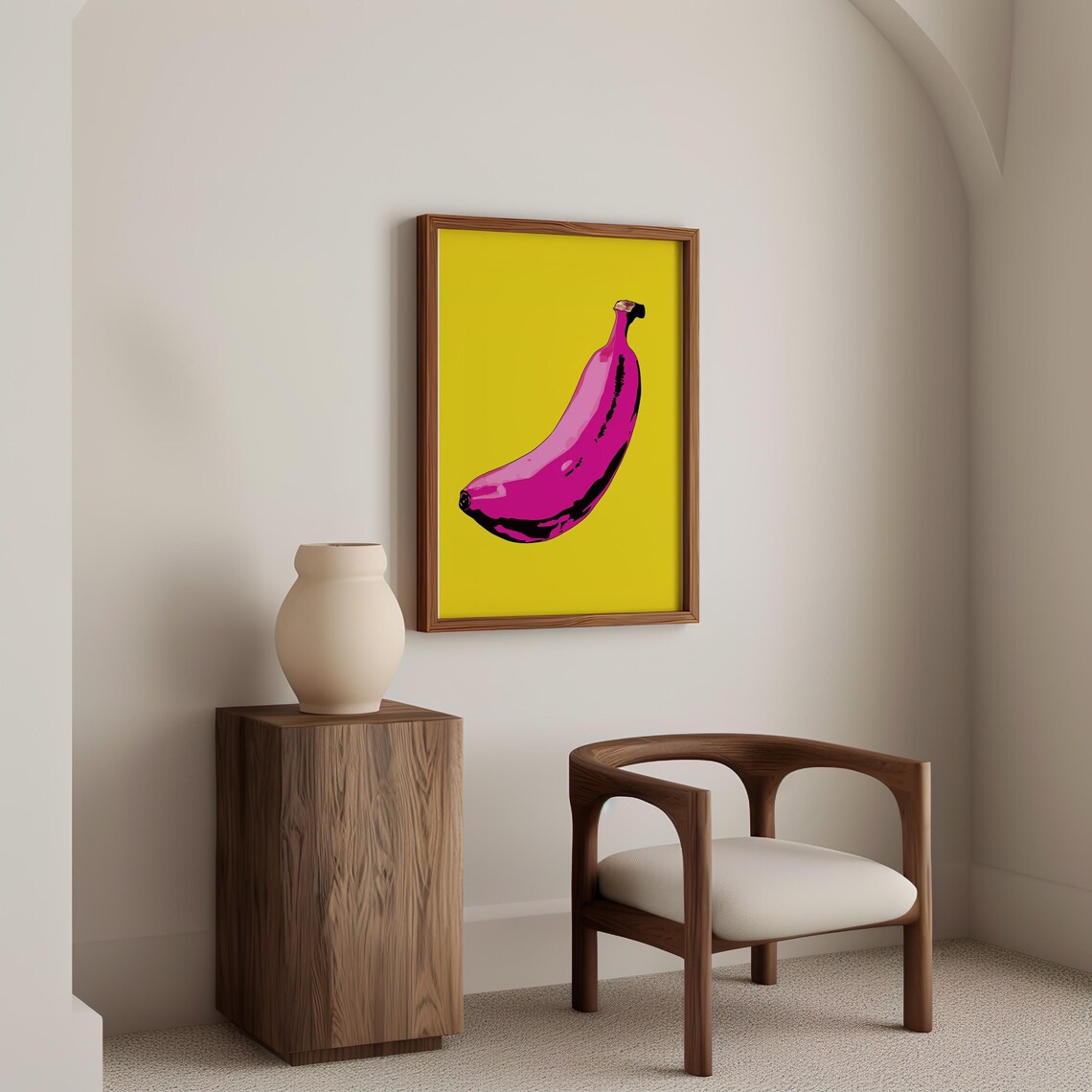 Bold Pop Art Pink Banana on a Bright Yellow Background Wall Art - Image 5