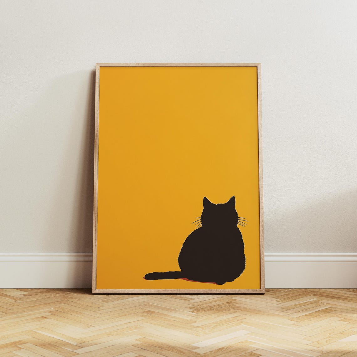 Black Cat Silhouette Sitting Alone On A Bold Yellow Background Poster - Image 2