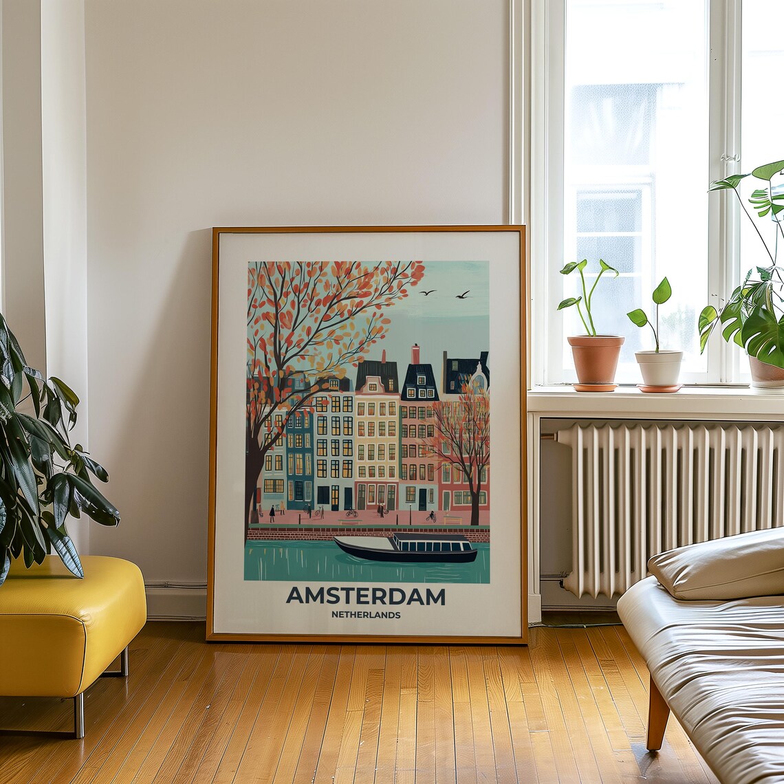 Amsterdam Autumn Canal Gabled Houses Boat Netherlands Poster - Image 3