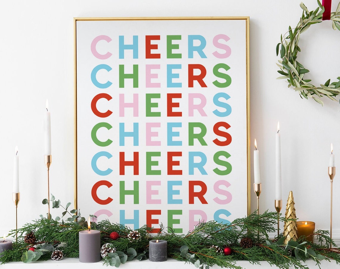 Cheers Multicolor Typography Repeated Block Letters Party Poster - Image 3